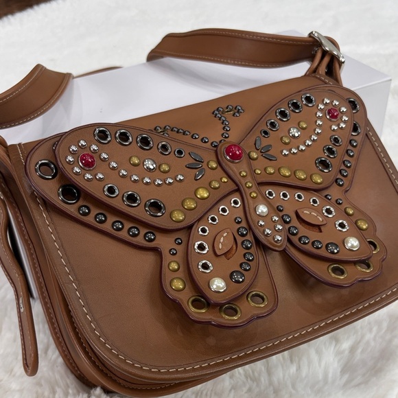COACH Butterfly Embellished Brown Leather Crossbody Bag - Picture 4 of 17
